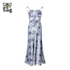 Vestidos informales Diseñador de tingfly Fashion Floral Strep Store Satin Satin Maxi Long Party Lady Sexy Lace Up Role
