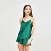 2024 Custom Women Silk V Neck Pyjamas Vest Fashion Sling Underwear Sleepwear Cami Tank Tops Set