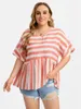 Women's Blouses Summer Elegant Fashion Plus Striped V-Neck Dolman Sleeve Blouse Loose Casual Top Women All-match Chiffon