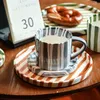 Mugs 200ml Hand Drawn Striped Ceramic Mug Office Coffee Cup With Cups And Plate Set Breakfast Milk Afternoon Tea Dessert