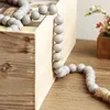 Decorative Figurines Wood Bead Garland With Tassels Farmhouse Beads Rustic Country Decor Prayer Boho Wall Hanging Decoration