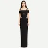 Casual Dresses Modphy 2024 Women Black Sexy Hollow Out Sleevelss Bodycon Maxi Dress Bandage Red Carpet Celebrate Evening Party Long Vestidos