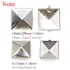 100 st 6-20mm silvernitar Punk Square Pyramid Metal Spike Studs Four/Two Claws Nitets för läder DIY-klädväskor bälten skor