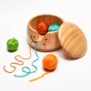 Wooden Yarn Bowl Woolen Knitting Storage Basket Organizer With Handmade Holes Prevent Slippage Storage Bag For Crochet Tool