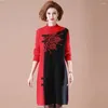 Casual jurken Mid -leeftijd borduurwerk half high collar patchwork 2024 herfst losse vintag mode jurk dames knie lengte pullover