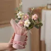 Decorative Flowers Knitted Crochet With Bucket Colorful Artifiical Folwer Bouquet Handmade Artificial Flower Potted Plant Teachers' Day