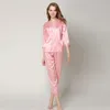 Heimkleidung 2024 Stickerei weibliche Pyjamas Homewear Elegante Frauen Seiden Satin Long Pyjama 2 Stück Frühling Herbst Nachtwäsche Pijamas