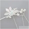 Hair Clips Barrettes Chinese Long Stick Tiara Headpiece Women Accessories Sier Color Crystal Pearl Pins Handmade Jewelry Drop Delivery Dhhpp