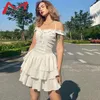 Casual Dresses Summer Y2K Slash Neck Bodycon Mini Dress for Women Sexig Lolita Halter Pleated Sundress Vintage Elegant Bubble Party