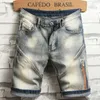 Men's Shorts Mens summer elastic denim shorts retro street clothing ultra-thin slim fit shorts jeans splicing design 98% pure cotton brand J240409