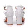 Dress Shoes Crystal Queen Women Sandals Wedding Bride Elegant Ankle Buckle High Heels White Lace Pearl Diamond Female Pumps H240409