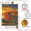 Huacan 5d DIY Diamond Målning Vin Glas Rhinestones Full Square/Round Diamond Embroidery Sunset Landscape Mosaic Decortion