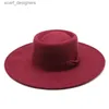 넓은 가슴 모자 버킷 모자 9cm 넓은 갈색 활 모자 우아한 복고풍 스타일 영국 양모 재즈 모자 겨울 단색 파나마 모자 Y240409