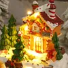 Figurines décoratines Boîte de musique de Noël Ornement de résine illuminée Scène d'hiver rotative 6.3 pouces Decoration de table à la maison Gift pour