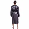 Graue Herren Roben Seide Satin Pyjama Nachtwege Langes Roben Nachtkleid lose Bademäntel Langarm Pijama Männlich schlafende Robe S-XXL 240329