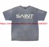 Men's T-Shirts Washed SAINT Michael M6 Navy Blue T Shirt Men Women High Street Oversize Short Sleeve Tee Top J240409