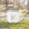 Muggar hanterar dricksvaror semester vandring mugg grön växt tryck emalj kreativt kaffe te vatten mjölk kopp sommar camping camping gåva