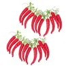 Dekorativa blommor 2 strängar juldekor simulering röd lång paprika hängande paprika grön dekoration konstgjord grönsaksutsmyckning