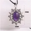 Chaines 1pcs alliage gothique ovale Stone naturelle Amethyste Black Obsidian Charm Pendant Collier Choker pour femmes Bijoux Halloween Drop del Otqde