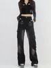 Jeans para mujeres Mujeres Black Gothic Cargo Harajuku Estética Vintage 2000 Trashy Braushy de gran tamaño Y2K Pantalones de mezclilla holgados Jean Pantalones Emo Ropa