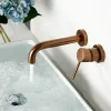 Bathroom Basin Faucets Solid Brass Sink Mixer Tap Hot & Cold Lavatory Crane In-Wall Mounted Single Handle Brushed Rose Gold Taps