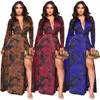 Vestidos casuais Autumn e Winter Women Sexy Deep V Neck Dress With Pockets Moda Moda Mangas compridas High Split A Line Party Maxi