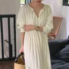 Casual Dresses V-neck Maxi Dress Women Spring Fall Loose Lace Up Draped Long Sleeve Beach 2 Colors 2024