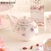 Tasses Saucers Houseeyou British Bone China Floral Pattern TEA TEA TUCER SAUCER SETTS AVEC COPIER ET POT POUR LE RESTAURANCE DE BUREAU HOME