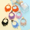 Flola New Trendy Long BeadedEarrings for Women Handmade Round Hoops Tassel Earrings Boho Jewelry Kralen Oorbellen ERSR59