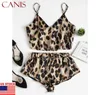 2020 Nouvelles dames sexy 2pcs Femmes Leopard Style Summer Satin Lace Sleepwear Suit Babydoll Lingerie Night Dress Set6688794