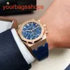 Top AP Wristwatch Royal Oak Series 26240or Rose Gold Blue Plate Belt Homme Business Sports Sports Back Transparent Automatic Mechanical Watch