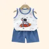 Bambini set per bambini vestiti per ragazzi gilet abiti da viaggio estate abbigliamento per bambini in cotone pantaloncini canotta canotta senza maniche 240407