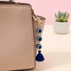 Glückliche türkische böse Eye Keychain Harz Perlen Quaste Tassel Charme Key Ring Auto Handtasche Accessoires Schmuck für Frauen Mädchen