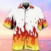 Camisas casuais masculinas Hawaii Fire Flame 3 D Men Mulheres Moda Moda Blusa Lapel Camisa de Lapel Praia Camisas Clothin