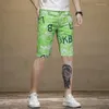 Jeans masculin Summer mince en vert personnalité étendue pantalon central imprimé slim fit fashion droite décontractée plage