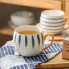 Mugs 360ml Japanese Ceramic Coffee Cup Set With Saucer Hand Painted Milk Mug Teacup Dessert Tray Household Microwave Handgrip Cups