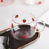 Wine Glasses 350ml Strawberry Drinking Glassjuice Mug Coffee Cup Clear Mugs With Handle Transparent Glass Oat Milk Summer Drinkware