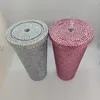 Kubki Scaonorch Rhinestone podwójna ścienna plastikowa kubek z pokrywką i słomką kubki kawy Bling Diamand Butelka do wody o dużej pojemności