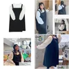 Plus Size Dresses Korean Clothes Round Neck White Puff Long Sleeve Top Fashion Black Pocket Design Loose Womens Sets Strap Dress Drop Dhja4