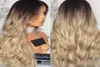 Women039S modegradient Blond Party Wigs Long Curly Hair Mixed Colors Syntetiska spetsar Front Wig Sexig hårstil för kvinnor2968814