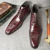 Laarzen mannen wintersteenpatroon laarzen echte lederen heren platform brogue casual enkel platte schoenen veters omhoog jurk leger laarzen