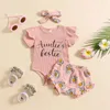 Ensembles de vêtements 0-24 mois nés bébé fille d'été de vêtements floraux à manches coupées couper fleurs shorts avec bandeau belle tenue 3pcs