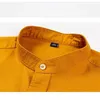 Mäns casual skjortor herrar ren bomull långärmad skjorta vår ny gul stand-up krage casual topp män fast färgknapp formell skjorta 2449