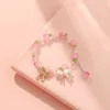 Strand Sweet Lovely Flower Charm Bracelets For Women Girls Pink Blue Beads Stretch Bracelet Students Friendship Jewelry Gift