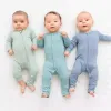 Bambu fiber baby blixtlås fot romper baby pojke tjej kläder nyfödd onesie baby jumpsuit solid långärmad baby pyjamas 0-24 månader