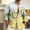 Men's Casual Shirts Fashion 2023 Mens Shirt Floral Pattern 3D Printing Pink Blue Purple Gray Outdoor Street Long Sleeve Clothing Designer Casual 240409