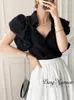 Polos da donna Shirt coreano Summer Slimt Fit Flights Design unico Aesthetics Retro Pure Flip Collar Office Abbigliamento