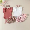 Kleidung Sets Mode Baby Girls Summer Outfit Rüschenhülse gerippte Strampler Blumen Culottes Stirnband 0-24 Monate