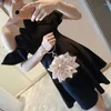 Kvällspåsar Elegant Satin Floral Mini Bag 2024 Luxury Lady's Rhinestone Round Handbag Wedding Party Clutch Purse For Women FTB343