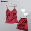 Home Clothing Summer Sexy Lace Satin Pajama Sets For Women Two Pieces Top Shorts Pink Pajamas Lingerie Nightwear Pyjamas Sleepwear